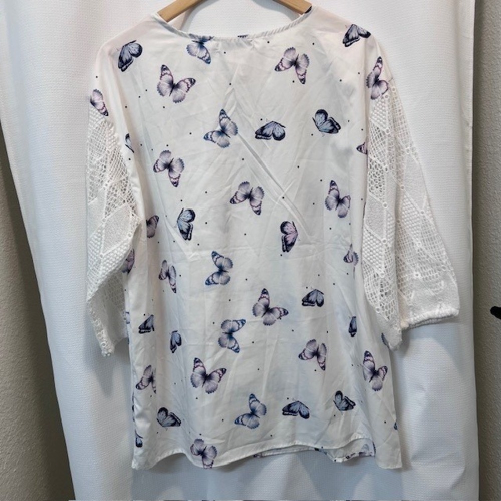 MISSLOOK Butterfly Crochet Lace Blouse Womens Size XL White Cotton Blend - Picture 6 of 7